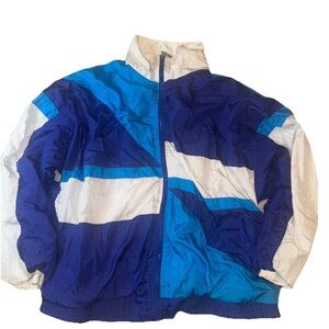 Vtg Vizoy Windbreaker Jacket L Blue White Y2K 90s 80s